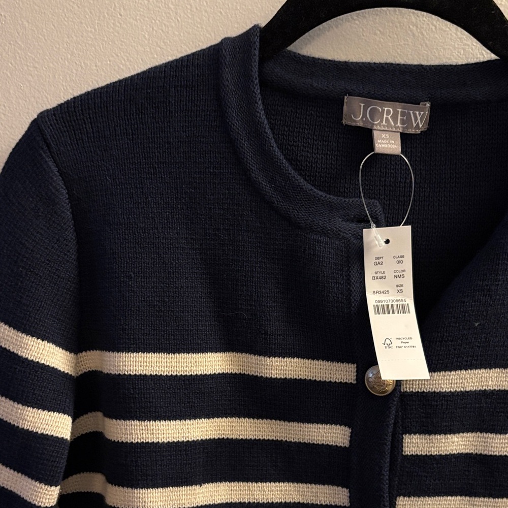 J. Crew Navy and Cream Striped Cardigan with Gold Buttons - Picture 2 of 4